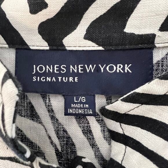Jones New York Signature Womens Linen Blouse Large Zebra Safari Style Peplum Hem - Picture 4 of 5